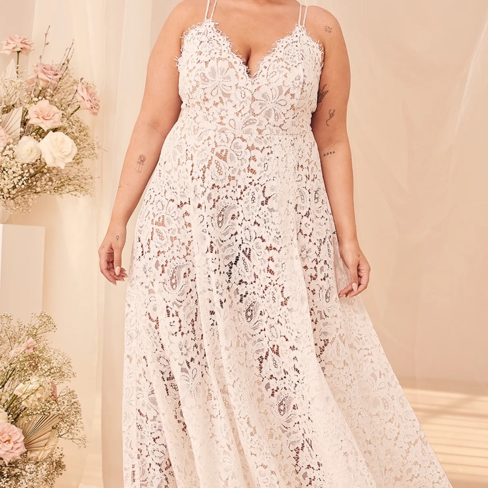 Lulu’s Love of Details White Lace Backless Maxi Dress